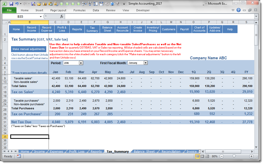 Simple Accounting Software - Tax Summary